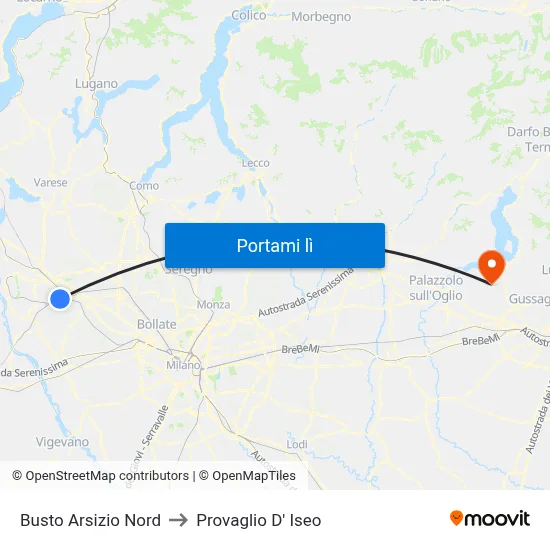 Busto Arsizio Nord to Provaglio D' Iseo map