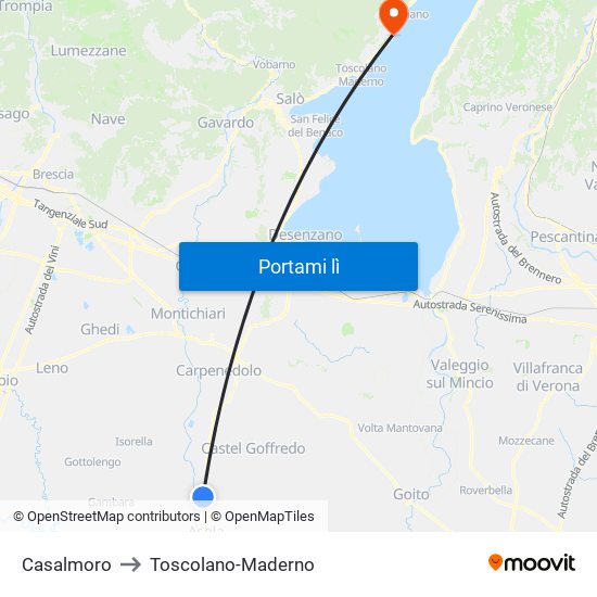 Casalmoro to Toscolano-Maderno map