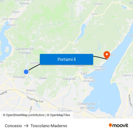 Concesio to Toscolano-Maderno map