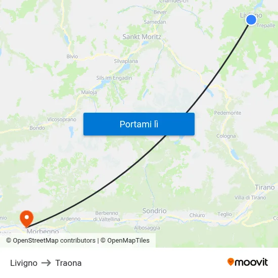 Livigno to Traona map