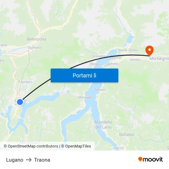 Lugano to Traona map