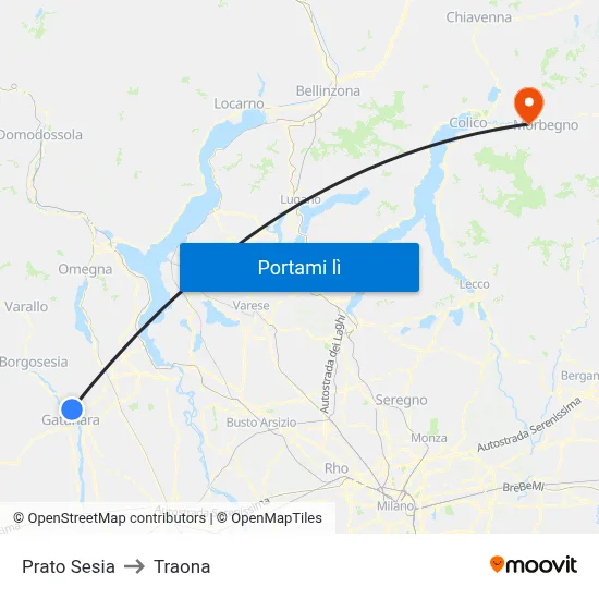 Prato Sesia to Traona map