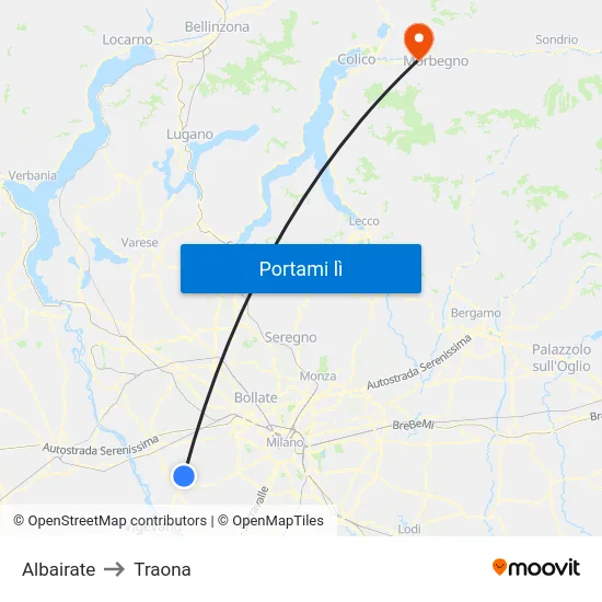 Albairate to Traona map