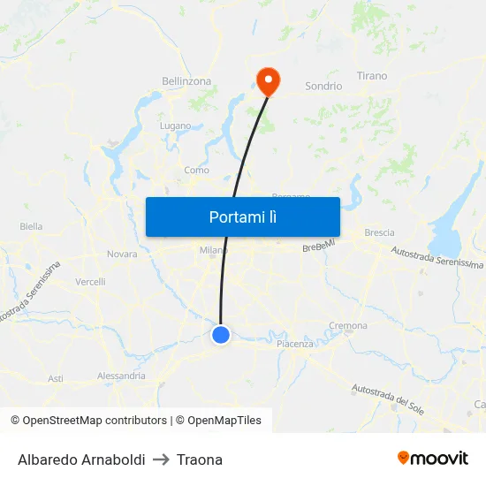 Albaredo Arnaboldi to Traona map