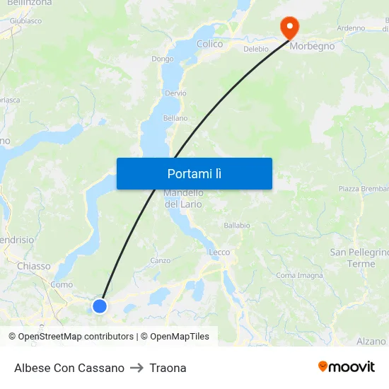 Albese Con Cassano to Traona map