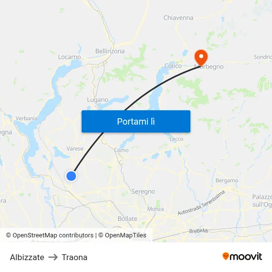 Albizzate to Traona map