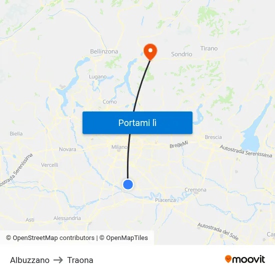 Albuzzano to Traona map