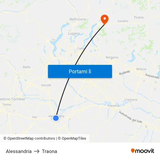 Alessandria to Traona map