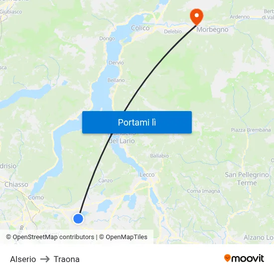 Alserio to Traona map