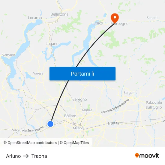 Arluno to Traona map