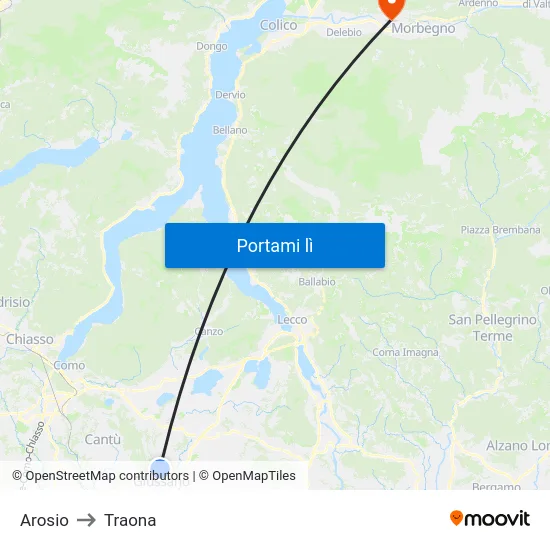 Arosio to Traona map