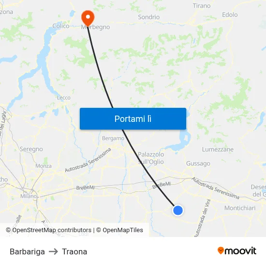 Barbariga to Traona map