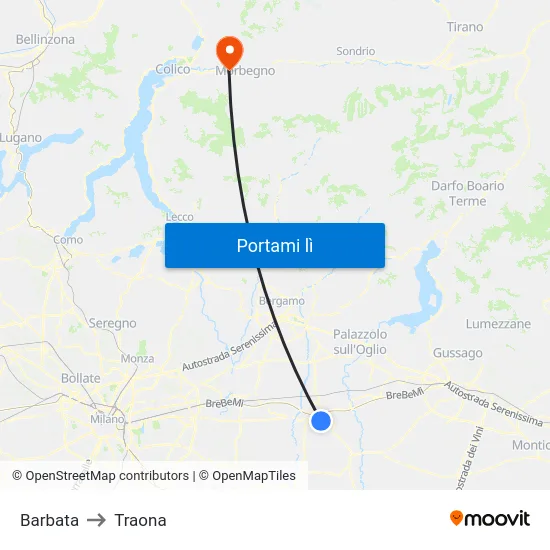 Barbata to Traona map