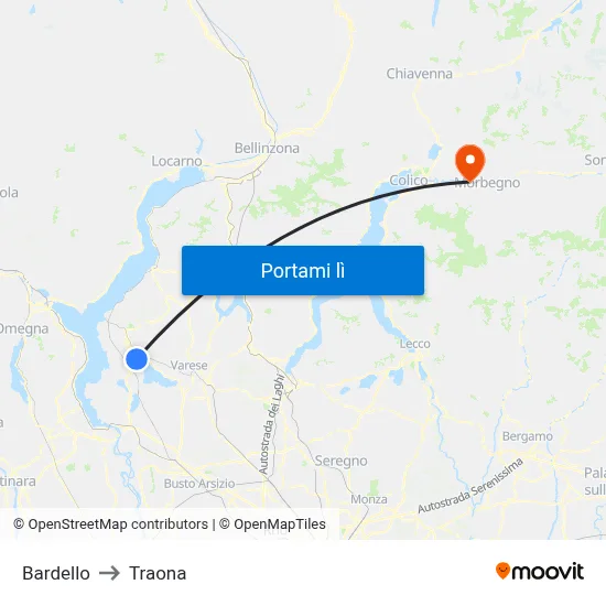 Bardello to Traona map