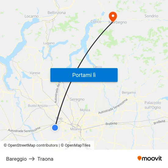 Bareggio to Traona map