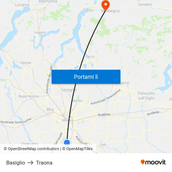 Basiglio to Traona map