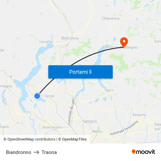 Biandronno to Traona map