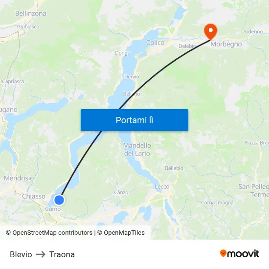 Blevio to Traona map