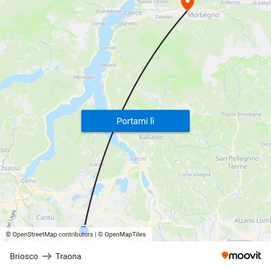 Briosco to Traona map