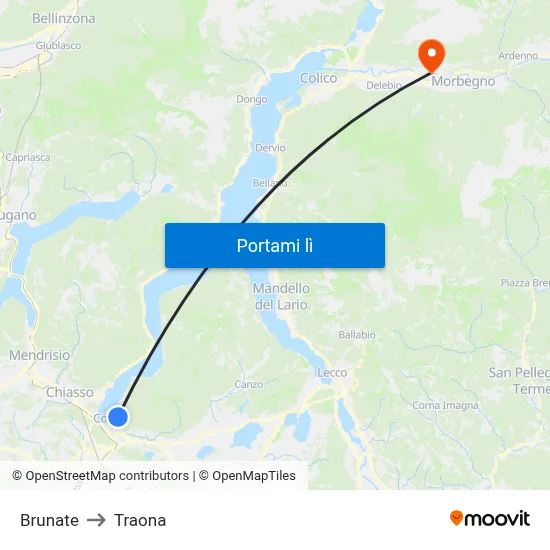 Brunate to Traona map