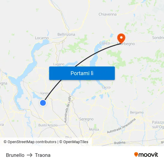 Brunello to Traona map