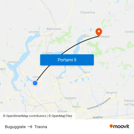 Buguggiate to Traona map