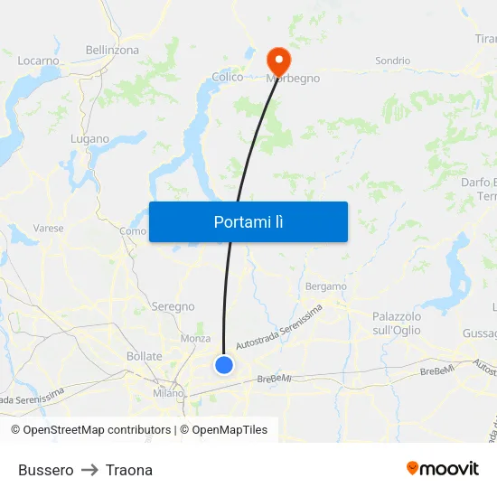 Bussero to Traona map