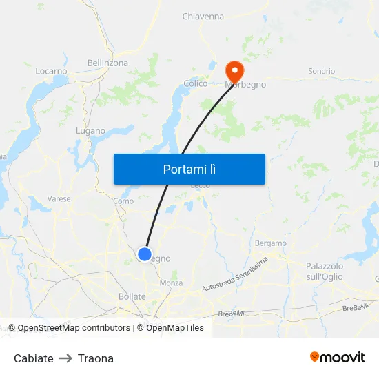 Cabiate to Traona map