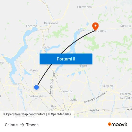 Cairate to Traona map