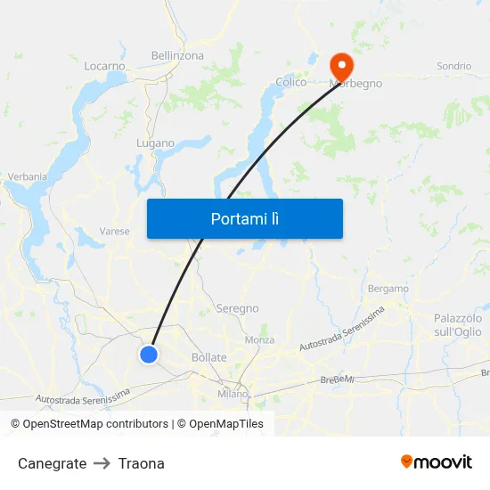 Canegrate to Traona map