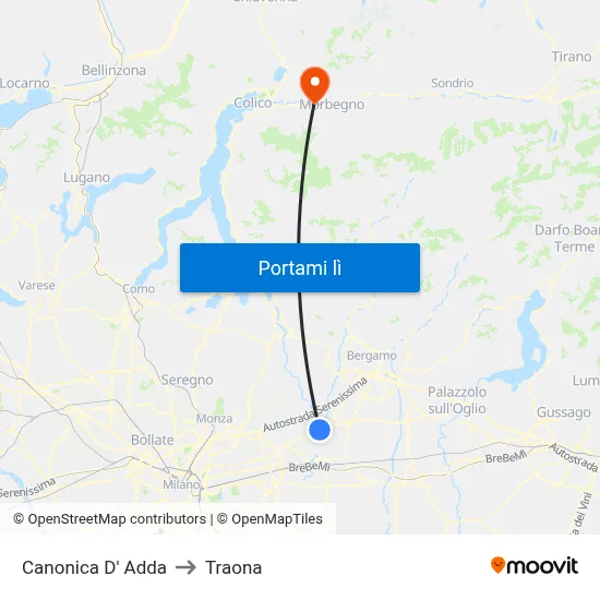 Canonica D' Adda to Traona map