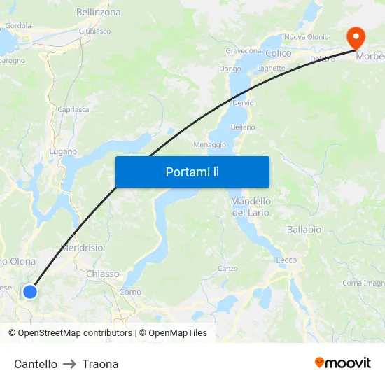 Cantello to Traona map