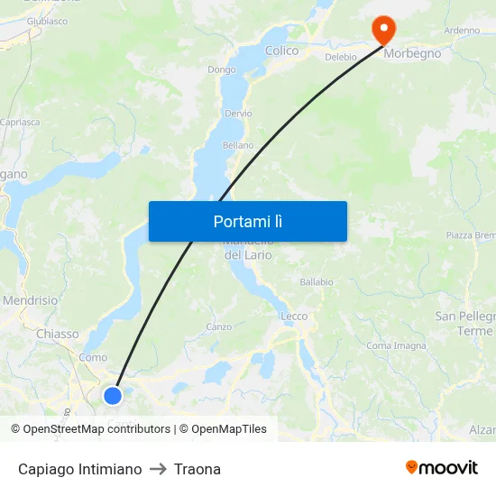 Capiago Intimiano to Traona map