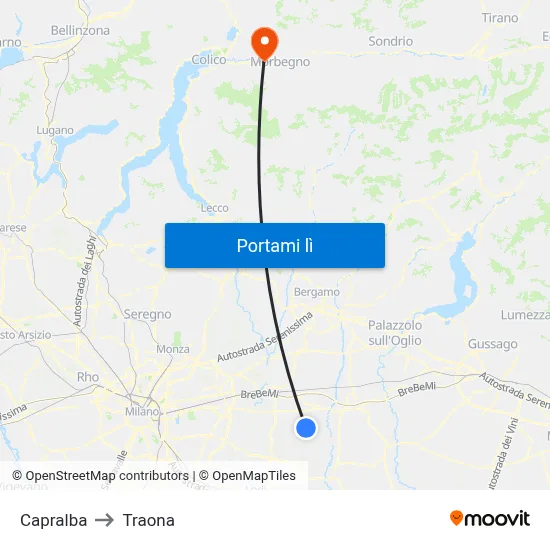 Capralba to Traona map
