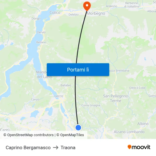 Caprino Bergamasco to Traona map