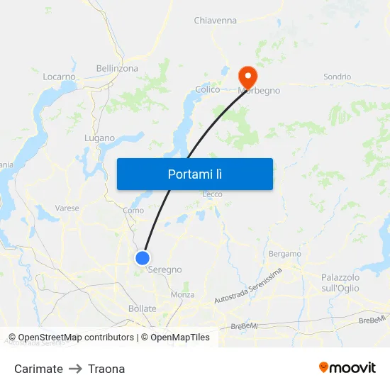 Carimate to Traona map