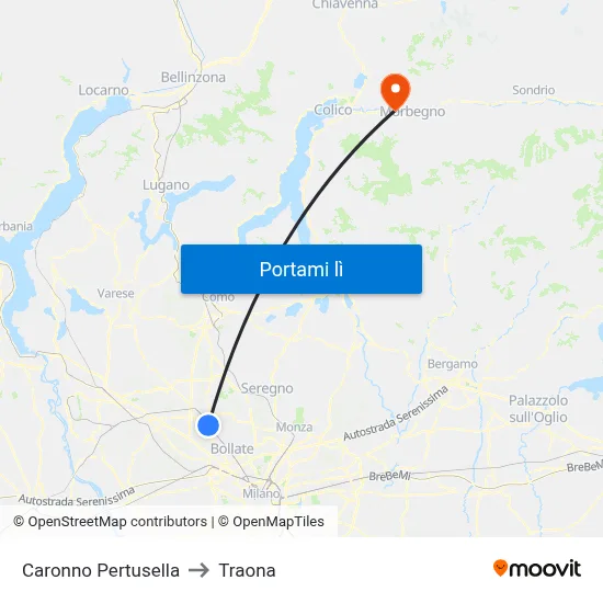 Caronno Pertusella to Traona map
