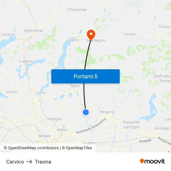 Carvico to Traona map
