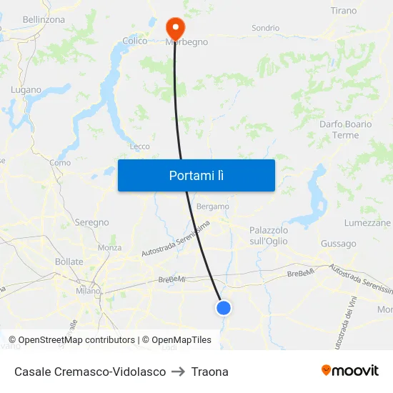 Casale Cremasco-Vidolasco to Traona map