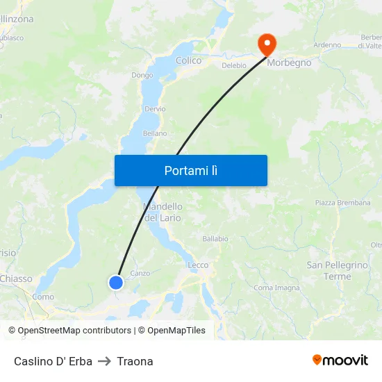 Caslino D' Erba to Traona map