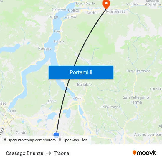 Cassago Brianza to Traona map