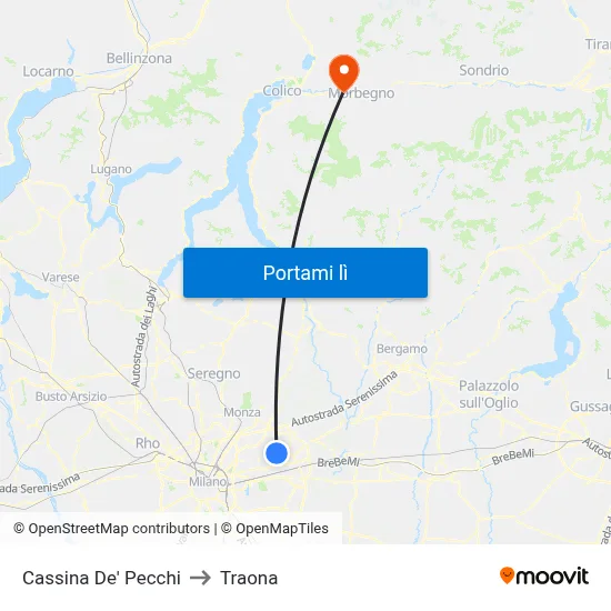 Cassina De' Pecchi to Traona map