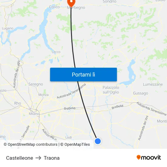 Castelleone to Traona map