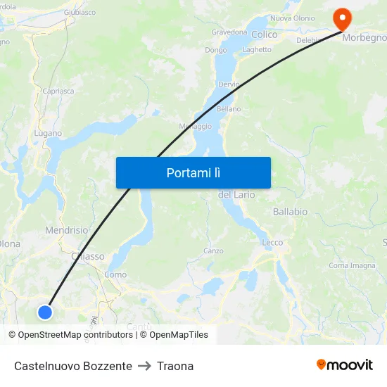 Castelnuovo Bozzente to Traona map