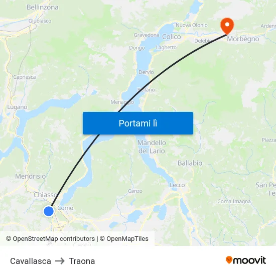 Cavallasca to Traona map