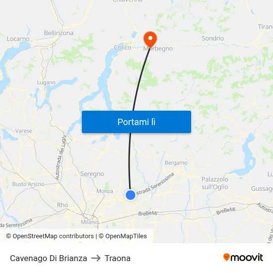 Cavenago Di Brianza to Traona map
