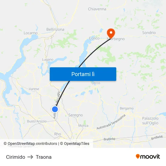 Cirimido to Traona map
