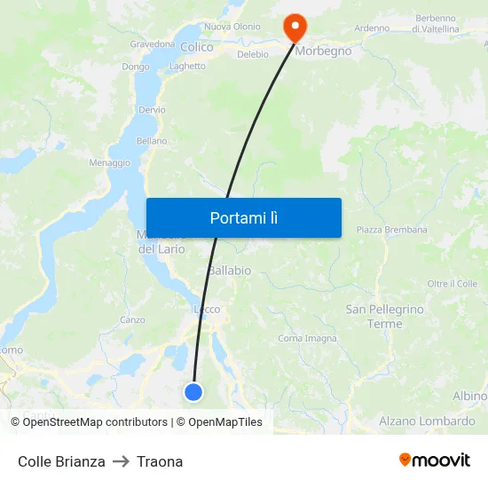 Colle Brianza to Traona map