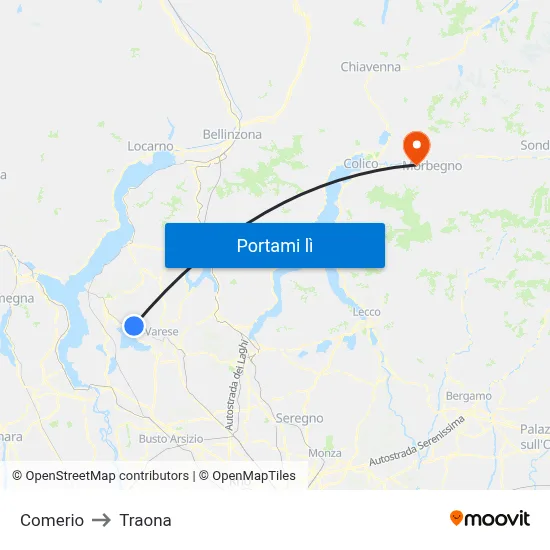 Comerio to Traona map