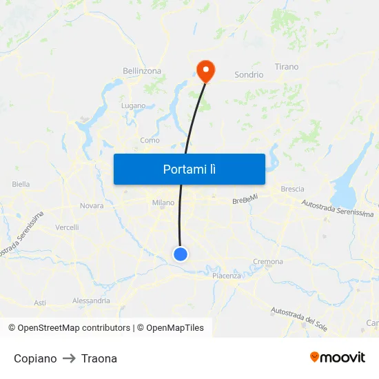 Copiano to Traona map